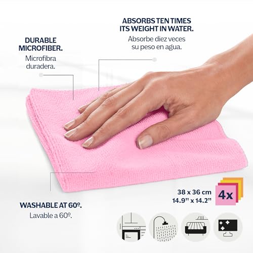 Miniatura 6 de Happy Rainbow - Fregona Con 4 Bayetas De Microfibra Reciclada Set De Limpieza Sostenible Para Hogar Y Todo Tipo De Superficies Super Absorbente Y Resistente Edición: Sunrise