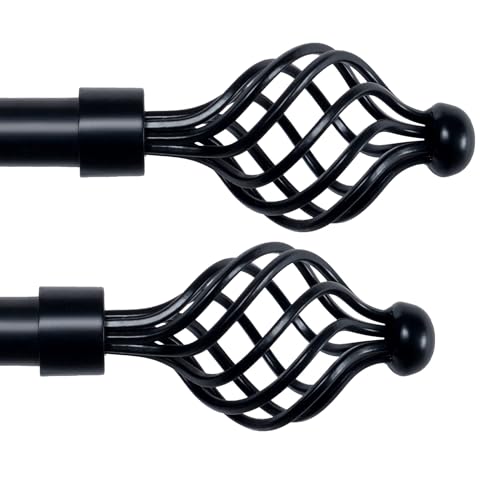 Image of Deco Essential 2 PC 66 inch-120 inch Adjustable Curtain Rod | Heavy Duty Iron Rod with Swirl Finials & Brackets | Extendable Wall Mounted Rod with Thicker Wall Tube, Black Matt.