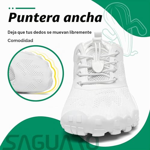 Miniatura 4 de Saguaro Hombre Mujer Zapatillas Barefoot Minimalistas Calzado De Training Ligeras Cmodas Para Caminar Senderismo Ciclismo Trail Running Trekking Playa Agua, Blanco Margarita, 42 Eu