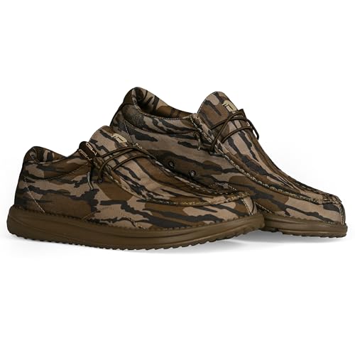 Gator Waders Mens Camp Shoes - Lightweight Slip-On Outdoor Loafers for Men with Elastic Laces, Camouflage Mossy Oak Camo Shoes Casual Footwear (10, Mossy Oak Original Bottomland)