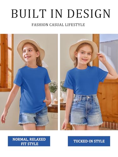 Image of Girls Short Sleeve T Shirts Kids Summer Tops Crewneck Tees 5-14 Years