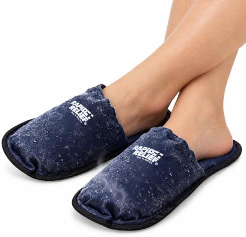 Rapid Relief RA11550 Premium Reusable Hot And Cold Gel Slippers 5"x12" Hot Therapy/Cold Therapy/Swollen Feet, Blue
