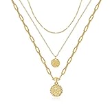 TRWWELL Delicados collares con inicial en capas para mujer, gargantilla de capas ajustables, colgante de disco multicapa, collar largo de capas para mujer, Acero inoxidable, No es una piedra preciosa