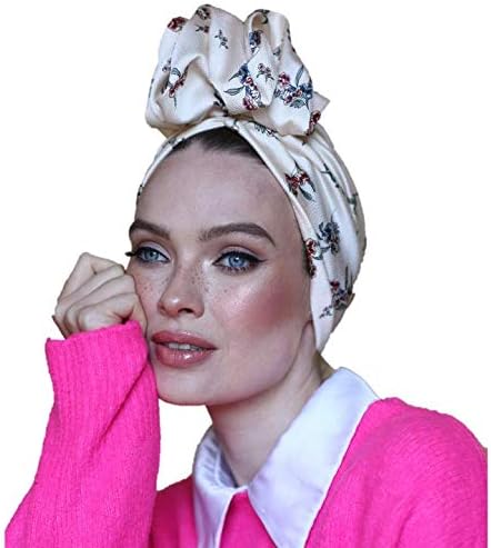 scrunchy turban,scrunchy turban headband,Elegant Chemo Cap, Ready to wear, One size,White floral