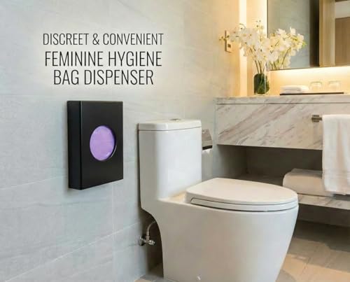 Image of Feminine Hygiene Disposal Bag Dispenser with Refill Bags - Sanitary Napkin & Tampon Disposal System for Restrooms, Midnight Black (Pack of 2)