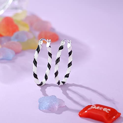 MUYUU Enamel Hoop Earrings-Silver Plated Black and White Earrings for Women-Charming Oval Earring Hoops2