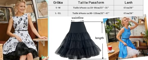 RULTA 50er Jahre Frauen Retro Petticoat Unterrock Vintage A-Linie Crinoline Halb Slips Rockabilly Tutu Rock