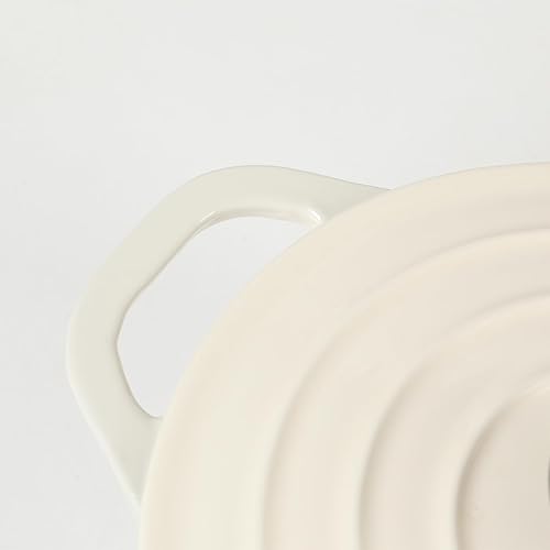 Miniatura 5 de Horno holandés de hierro fundido esmaltado con tapa, horno holandés redondo profundo de 1.5 cuartos de galón con asas dobles, color blanco ostra