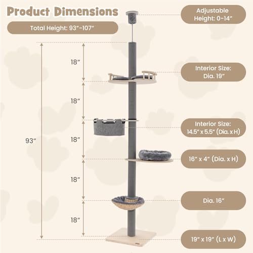 Árbol para Gatos Ajustable PETSITE 5 Niveles 19x19x107 pulg miniatura 3