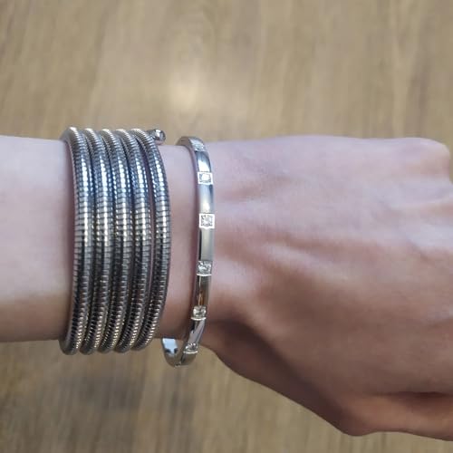 Mchic Small Wrist Bracelet Stack for Women Trendy: Multi-Layer Coil Stretch Bracelets 18k Gold Plated/Silver Simple Wrap Bracelets Elastic Bangles Gold Jewelry Gifts for Women2