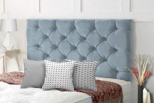 Affordable Chesterfield Headboards in Elegant Plush Velvet with Matching Buttons (6FT Super King- Height 24", Sky) — image 1