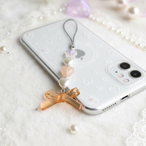 Image of SNOWY SHOP Korean Silver Bow Phone Charm - Cute Heart & Starfish Pendant | Aesthetic Korean Mobile Chain, Bag Hanging & Keychain Jewelry for Girls & Women