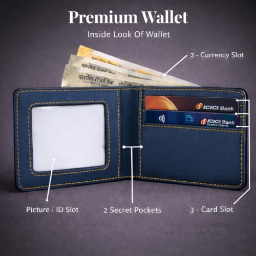 Image of Personalized Name Wallet, Pen & Keychain Combo for Men (Blue) | Customized Mens Wallet Name Engraved with Charm | Custom Gift Set for Birthday, Anniversary, Husband, Boyfriend, Boys