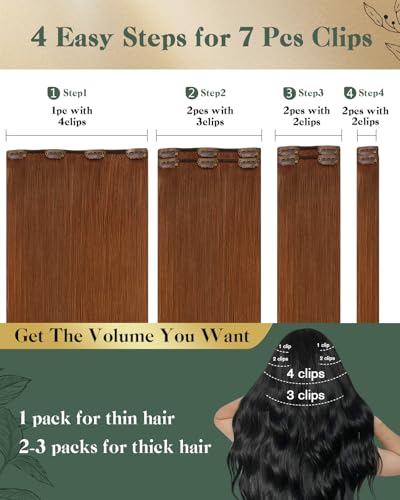 Image of Ugeat Human Hair Clip in Extensions Copper 18 Inch 7pcs 120g Appearance