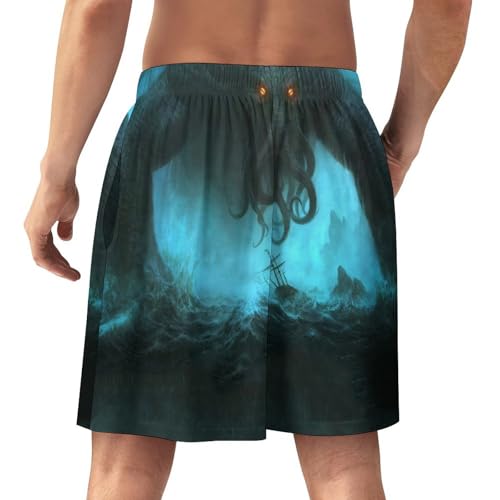 Cthulhu in Deep Ocean Men's Satin Pajama Boxer Shorts Silk Feeling Lounge Sleep Underwear3