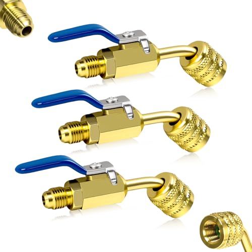 3Pcs A2L R-32 R-454B Ball Valve Adapter 1/4 Left-Hand Female to 1/4 Right-Hand Male Flare Fittings for R-32/R-454B A2L Refrigerant LH Tanks and RH Service Hose R32 R454B Ball Valve Adapter