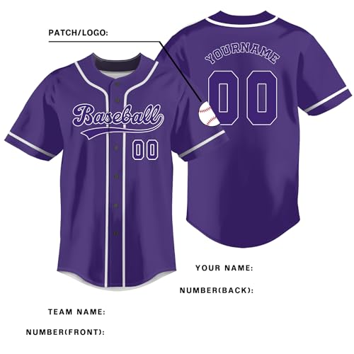 Purple Custom Baseball Jersey Customized Make Your Own Jerseys Personalized Name & Number Uniform for Men/Women miniatura 6