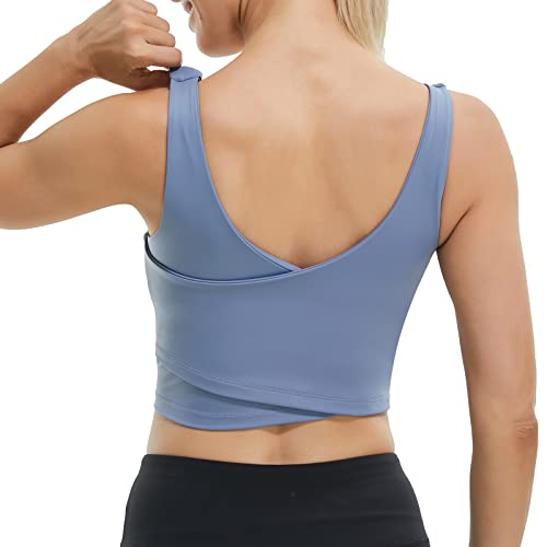 JOJOANS Women Seamless Sports Bra,Blue Wireless Padded Bra,Comfort Gym Bra Vest Crop Top for Fitness Workout Running Yoga Tank Tops(Blue,XL)