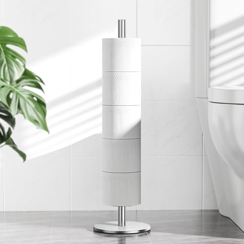 Brushed Nickel Toilet Paper Holder Stand for Spare Rolls Storage, Stainless Steel Freestanding...