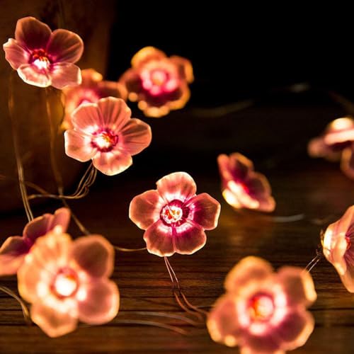 SIGANDG LED Luci Fiori Di Ciliegio,Catena luminosa a con fiori di ciliegio,2M 20LED Catena Luminosa,luci da Fata con Timer,Natale, San Valentino,Matrimonio,1 Pezzo