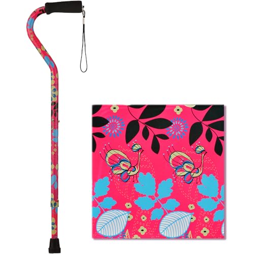 NOVA Designer Walking Cane with Offset Handle, Lightweight Adjustable Walking Stick with Carrying Strap, “Flower Power” Design