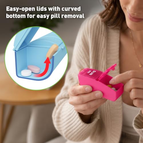 Image of Ezy Dose Weekly (7-Day) AM /PM Pill Organizer, Small Medicine Planner, Pink | Daily Vitamin & Supplement Prescription Box, Compact Pop-Out Compartments, 2 Times a Day Holder, Travel-Friendly, BPA-Free