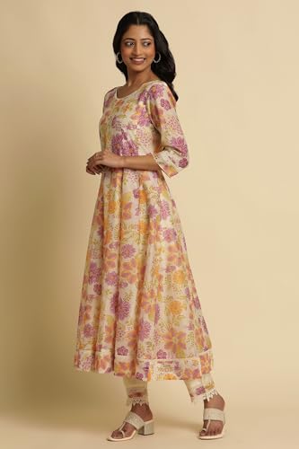 Image of W for Woman Women's Chanderi Kurta and Pant with Dupatta Set