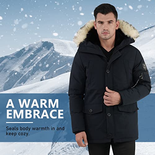 Molemsx Mens Down Parka, Mens Boy Down Jacket Men Winter Men's Waterproof Ski Jacket Warm Winter Snow Coat Mountain Hooded Snowboarding Jackets With Hood Mens Jackets Winter Navy,S #TOP2