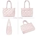 soewten Puffer Tote Bag for Women, Quilted Bag with Zipper, Small Tote HandBags for Work, Travel, Pink