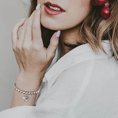 Estendly Initial Charm Bracelets For Teen Girl Stainless Steel Beads Heart Letters A Bracelet For Women Valentine's Day Gift #TOP2