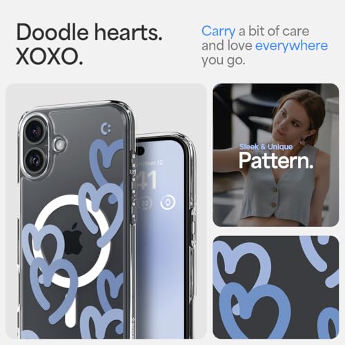 Image of Spigen Ultra Hybrid MagFit Back Cover Case for iPhone 16, MagSafe Compatible, Air Cushion Technology - PC+TPU | Hearts Denim