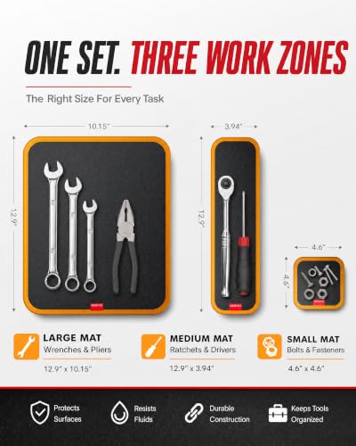 Image of 3-PCS Flexible Magnetic Tool Mat Set, Magnetic Organizer for Tools, Screws, Nuts & Metal Parts, Scratch-Free Design for Garage, Workshop & Auto Repair, Mechanic Gifts