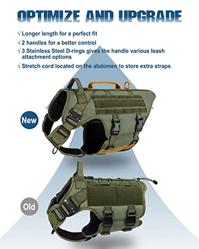 Image of PETNANNY Tactical Dog Harness - No-Pull Service Vest for Large Breeds, with Hook & Loop Patch Panel & MOLLE System | Padded Handle for Walking, Hiking & Training (Green,L)