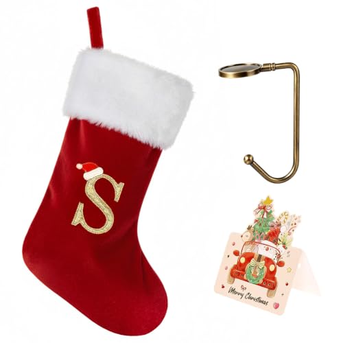 Christmas Stockings with Initials, 20" Velvet Letter Monogram Xmas Stocking