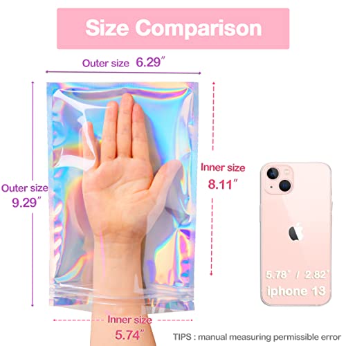 Smell Proof Bags & Resealable Foil Pouch Bag [50 PCS ] Great for Party Favor Food Storage Baggies for Packaging (Holographic Color, 6x9 Inch)