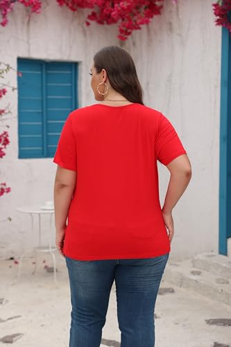 Forhailey Plus Size Tops For Women Tunic Tops Plus Size Clothes Summer Short Sleeve Scoop Neck U Neck T Shirts Red 3X-Large thumb #1