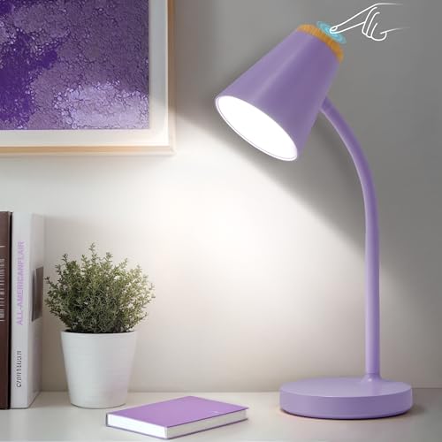 Image of EJIAXIN Desk Lamps for Home Office - Small LED Desk Lamp Touch Dimmable Reading Light for College Dorm Room - Adjustable Flexible Gooseneck Table Lamp for Bedside Bedroom Nightstand Purple
