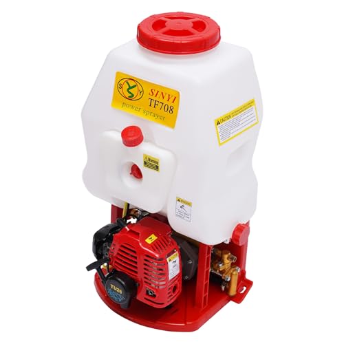 Pulverizador profesional de mochila con motor de 2 tiempos, altura de pulverización de 6-8 m, depósito de 20 L y bomba de alta presión, para jardín, agricultura y control de plagas, incluye 3 barras