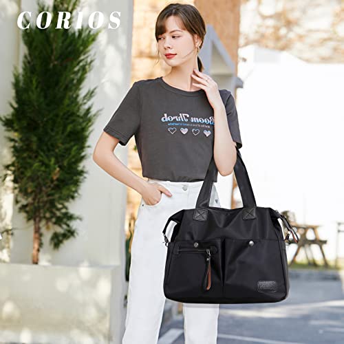 Image of CORIOS Women Shoulder Bag Nylon Handbag Casual Top Handle Bag Multi Pocket Crossbody Bag