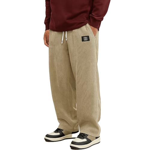 Pacificozy Men's Corduroy Pants Mens Loose Ribbed Fabric Embroidered Logo Drawstring Loose Elastic Waist Pocket Trousers