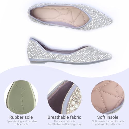 Women's Flats Pointed Rhinestone Pearl Comfortable Soft Wedding Elegant Ballet Dressy Flats3