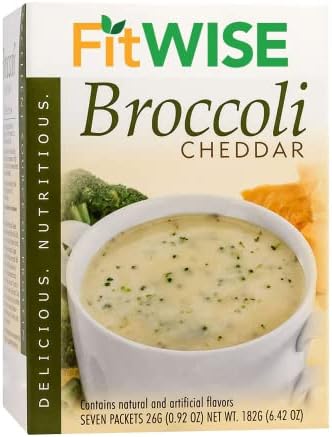 FITWISE - High Protein Soup, 15g Protein, Low Calorie, Low Fat, Low Carb, Ideal Protein Compatible, 7 Servings Per Box (Broccoli Cheddar)