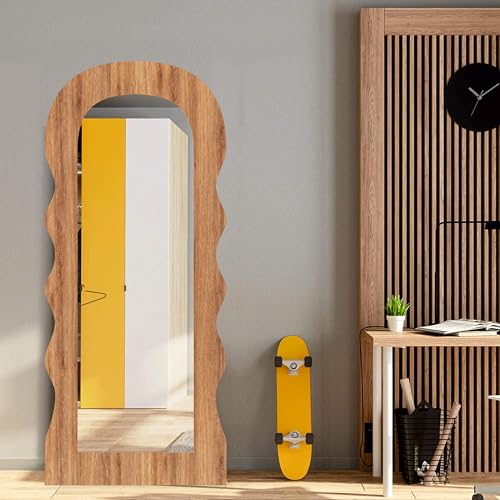Image of Creative Arts n Frames 18x42 inch Long Wooden Irregular Curve Zigzag Shape Wall Hanging Wall Mount Full Length HD Mirror Home Decor Items (Natural Iqurel Oak Zigzag 4)