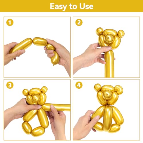 Image of Metallic Gold Long Balloons Premium 260 Twisting Animals Magic Balloons for Birthday Kids Wedding Party Supply 100pcs