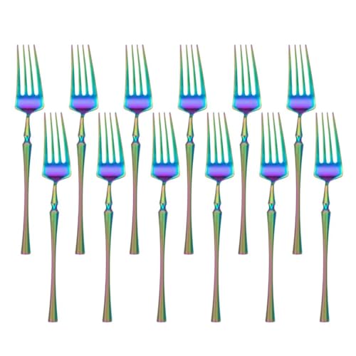 Image of Dinner Fork Set | Chammach Set | Dishwasher Safe Flatware for Home, Kitchen or Restaurant | Food-Grade Stainless Steel Dinner Fine Combo | Mirror Polished (12 Pcs Big Fork, Rainbow)