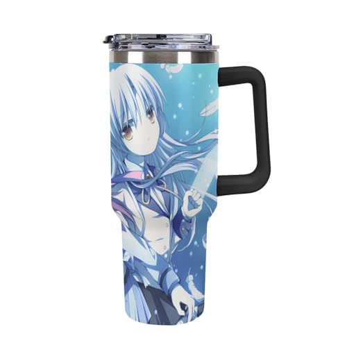 タンブラー エンジェルビーツ 仲村ゆり 立華奏 水筒 40OZ 真空断熱 保温保冷 ステンレスマグボトル 結露しない ストロー付き/直飲み可能 洗いやすい ハンドル付き 車内用 アウトドア キャンプ 大容量