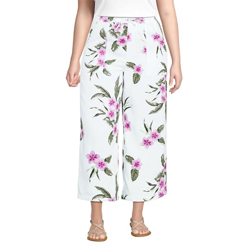 Lands' End Women's High Rise Pull On Drawstring Linen Wide Leg Crop Pants