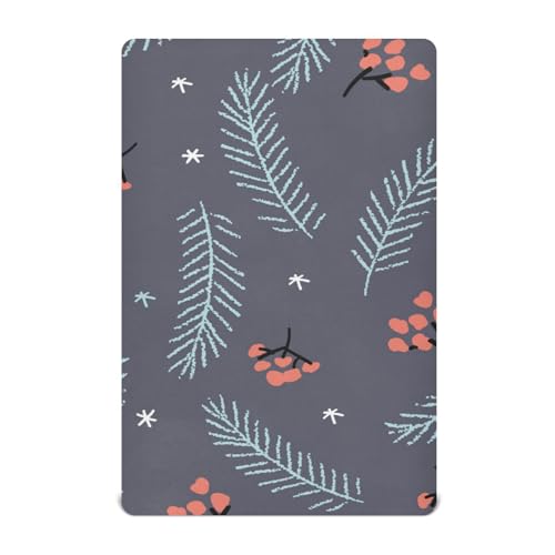 Moudou Christmas Floral Branches Playard Sheet for Boy Girls, Soft Breathable Fitted Toddler Sheet for Standard Playard Bed Mattress, 39 x 27 x 5 Inch