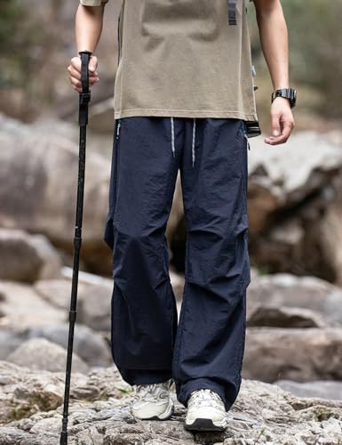 Image of Venzina Men's Parachute Cargo Trousers Lightweight Quick-Drying Hiking Pants Water Resistant Drawstring Cargo Pants for Camping, Fishing, Travel, Safari, M - XXL