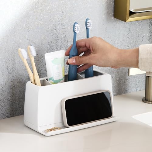 YouCopia The Ledge Toothbrush Holder, 3-Slot, Bathroom Vanity Counter Organizer with Cord Slots, Removable Base and Storage for Phones, Toothpaste and Accessories by YouCopia - Image 7